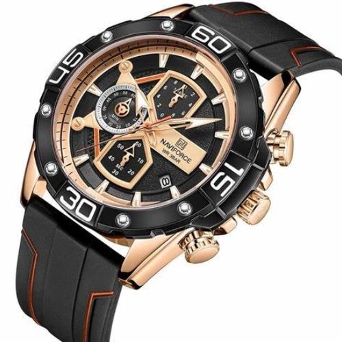 Montre Homme très chic En Acier Inoxydable quartz Bracelet Caoutchou NF8018-Noir