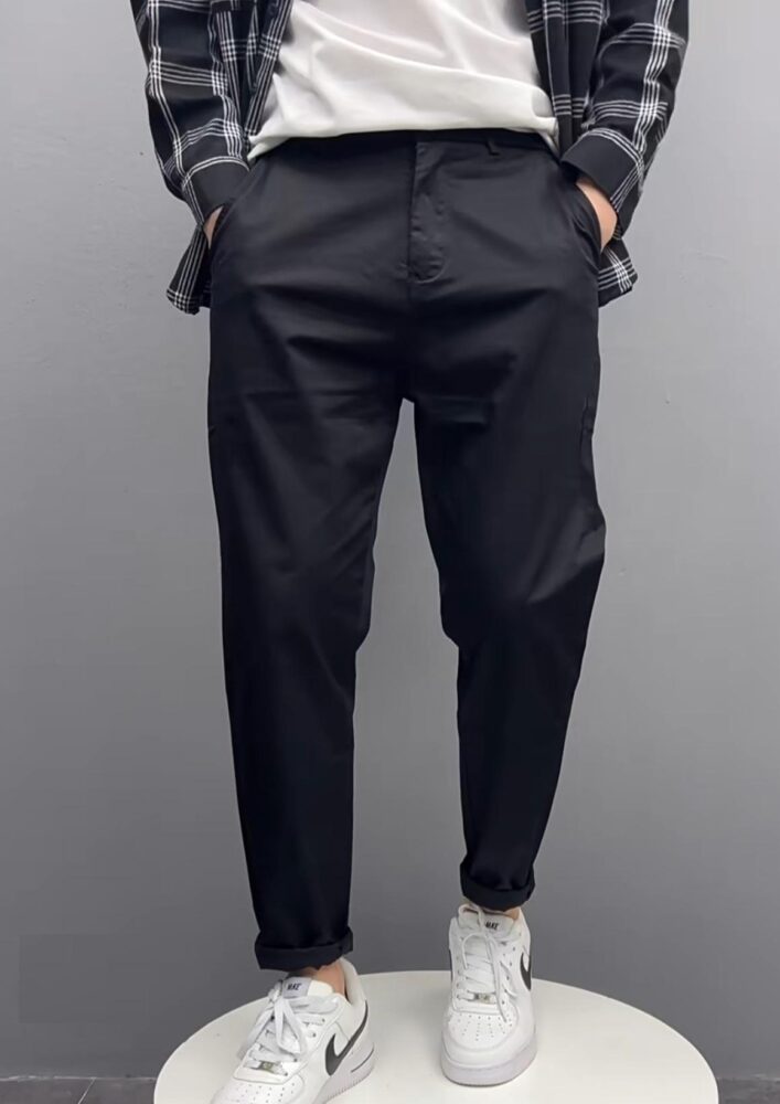 Pantalon Homme CHINO Slim Fit En Coton élastiqué Décontracté Super Active Streetwear- Noirr